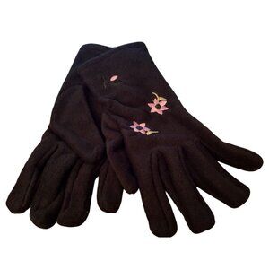 Warm-Up Embroidered Fleece Gloves Black 1 Size Fits All Floral Design Soft Warm